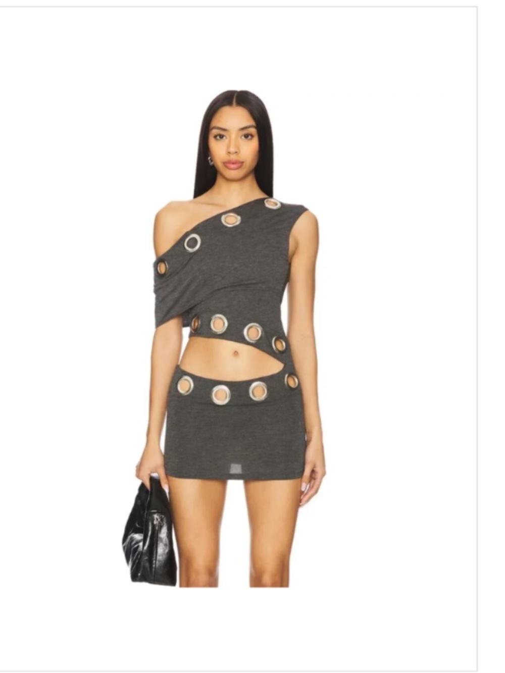 Jaded London Asymmetric Eyelet Mini Dress Dark Gray, US 8 NWT